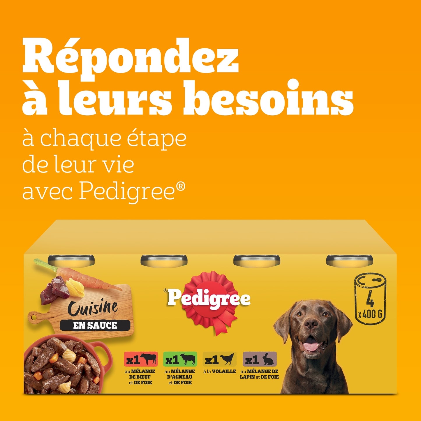 Pâtée pour Chien Adulte Boeuf Agneau Lapin Volaille Sauce PEDIGREE