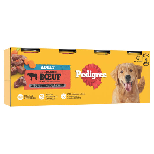Pâtée pour Chien Adulte Terrine Boeuf Carottes PEDIGREE les 4 boîtes de conserve