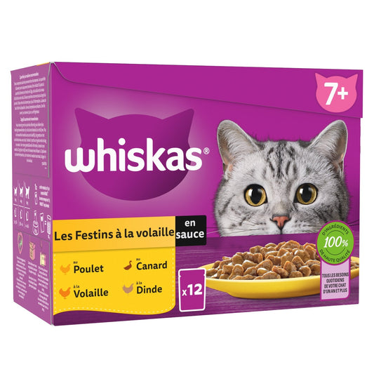 Senior Cat Food in Sauce with Poultry, Chicken, Duck, and Turkey by WHISKAS Feasts