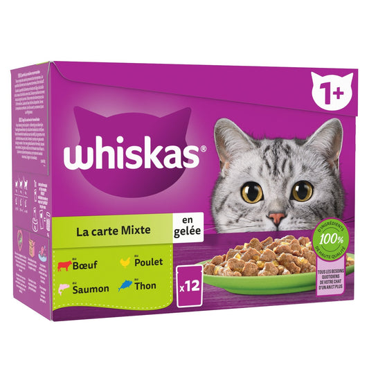 Croquettes pour Chat en Gelée 4 Variétés WHISKAS la boite de 1,02Kg