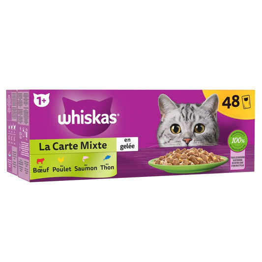 Pâtée pour Chat Adulte en Gelée Poulet Boeuf Saumon Thon la Carte Mixte WHISKAS