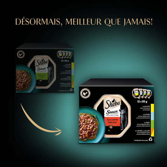 Pâtée pour Chat Adulte en Sauce Lapin Légumes Truite Herbes Poulet Dinde SHEBA