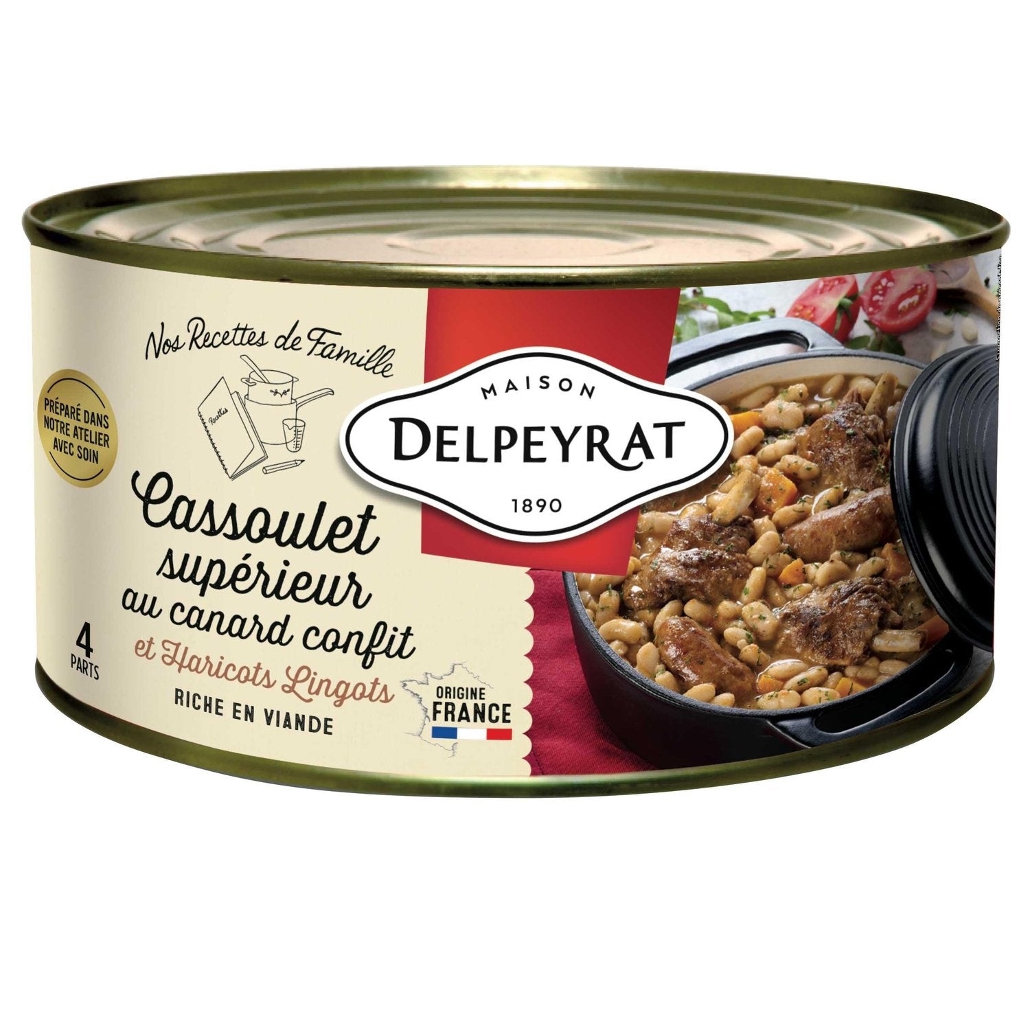 Cassoulet Supérieur au Canard Confit et Haricots Lingots DELPEYRAT la boite de 1,5Kg