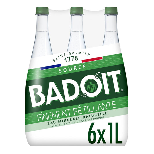 Eau Minérale Naturelle Gazeuse Finement Pétillante BADOIT le pack de 6 bouteilles de 1L