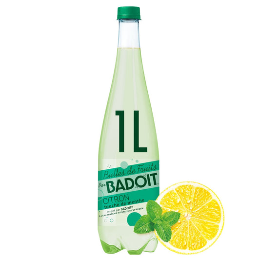 Eau Gazeuse Aromatisée Citron Menthe Bulles de Fruits BADOIT la bouteille de 1L