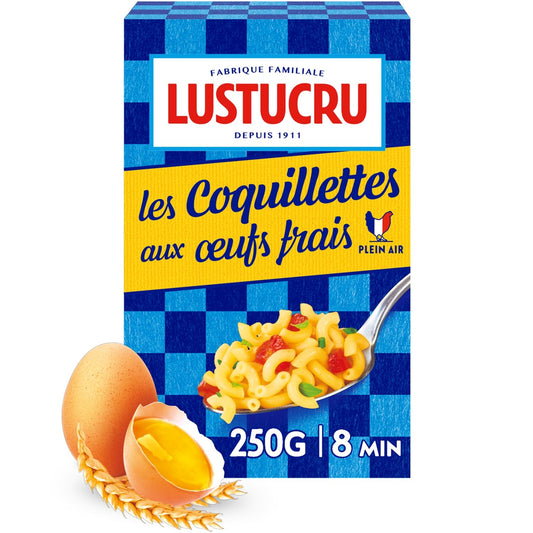 Pâtes Coquillettes Oeufs LUSTUCRU la boite de 250 g