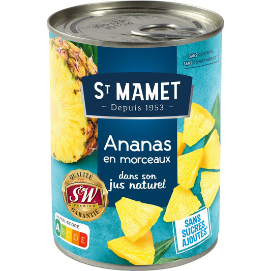 Fruits au Sirop Ananas en Morceaux Sans Sucres Ajoutés ST MAMET la boite de 345 g net égoutté