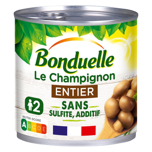 Champignons Entiers Sans Sulfite et Sans Additif BONDUELLE la boîte de 230g