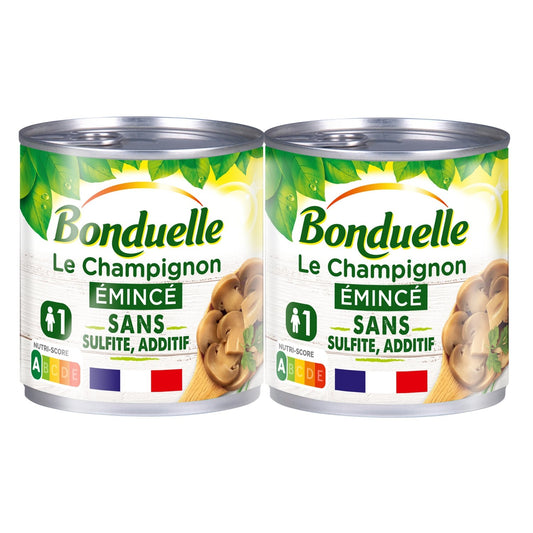 Champignons Émincés Sans Sulfite et Sans Additif BONDUELLE les 2 boîtes de 115g