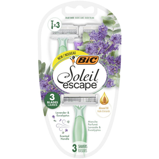 Rasoirs Jetables Soleil Escape 3 Femme Peau Sensible Lavande et Eucalyptus BIC le rasoir