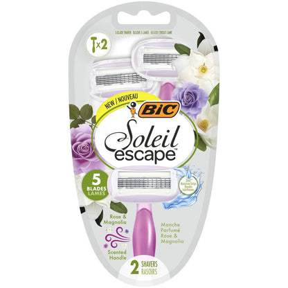 BIC Soleil Escape 5 Blade Disposable Razor for Women, Pink and Magnolia