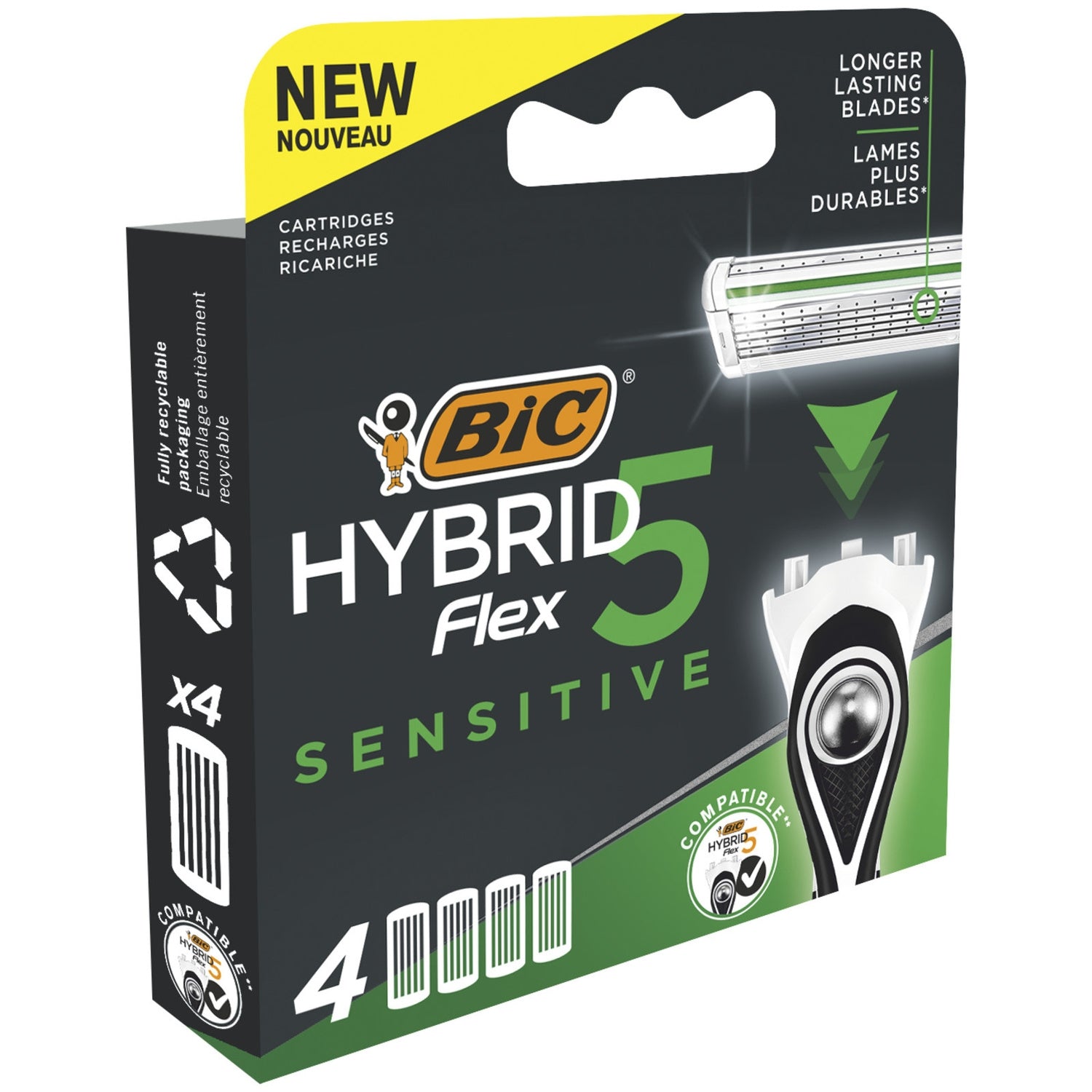 Lames de rasoir pour Homme Hybrid 5 Flex Sensitive BIC 