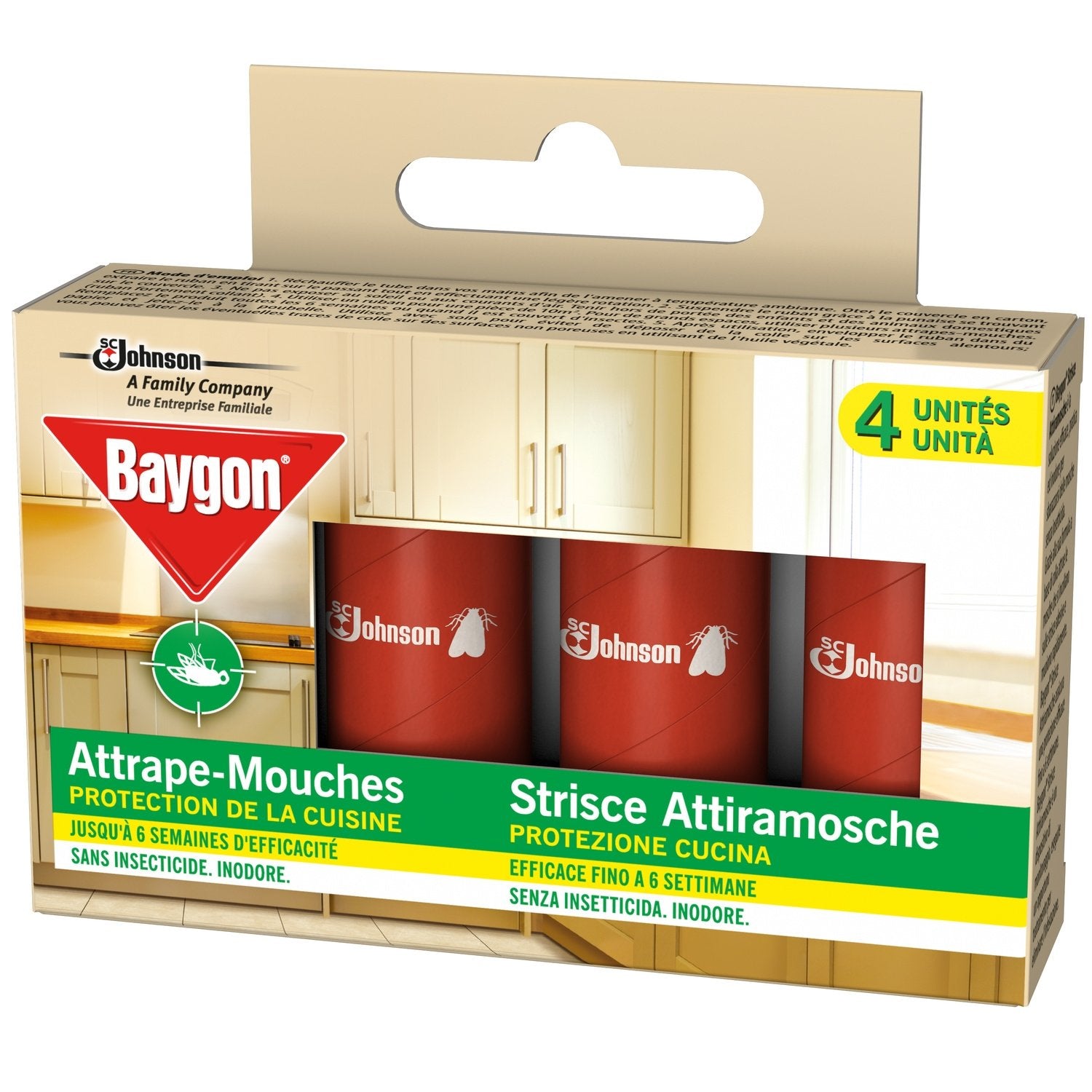 Anti-Mouches Ruban Attrape Mouches Sans Insecticide BAYGON la boite de 4 rubans