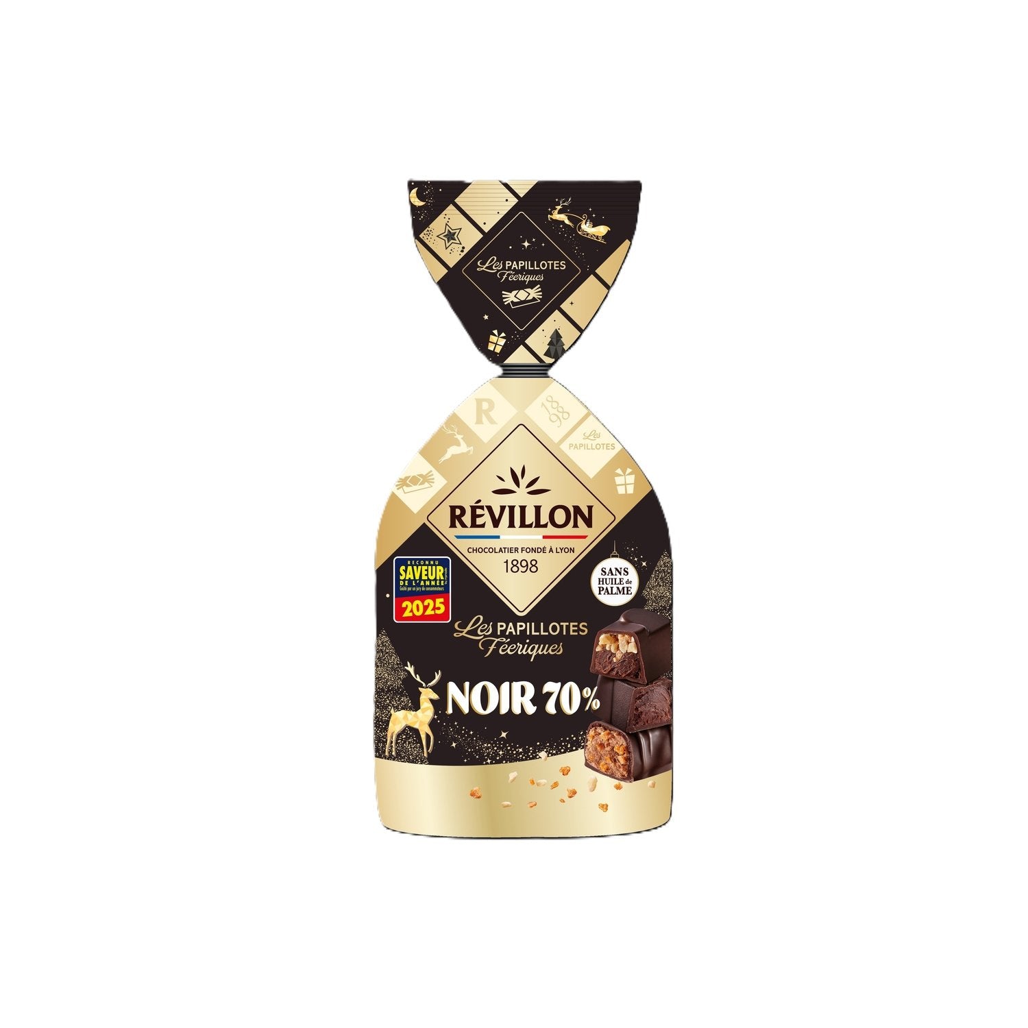 Papillotes Chocolat Noir 70% REVILLON CHOCOLATIER - Gamme de Noël 2025 le paquet de 360g