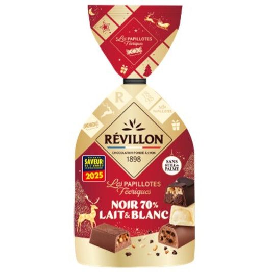 Papillotes Chocolats Noir 70%, Lait et Blanc REVILLON CHOCOLATIER - Gamme de Noël 2025 le sachet de 360g