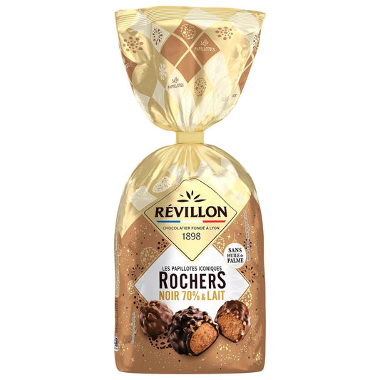 Papillotes Rochers Chocolats Noir 70% et Lait REVILLON CHOCOLATIER - Gamme de Noël 2025 le sachet de 370g