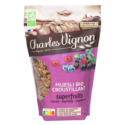 Céréales Muesli Croustillant Superfruits Bio CHARLES VIGNON Le sachet de 375 g