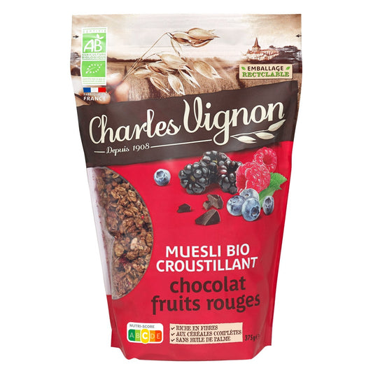 CHARLES VIGNON Organic Crunchy Chocolate Red Fruit Muesli Cereal