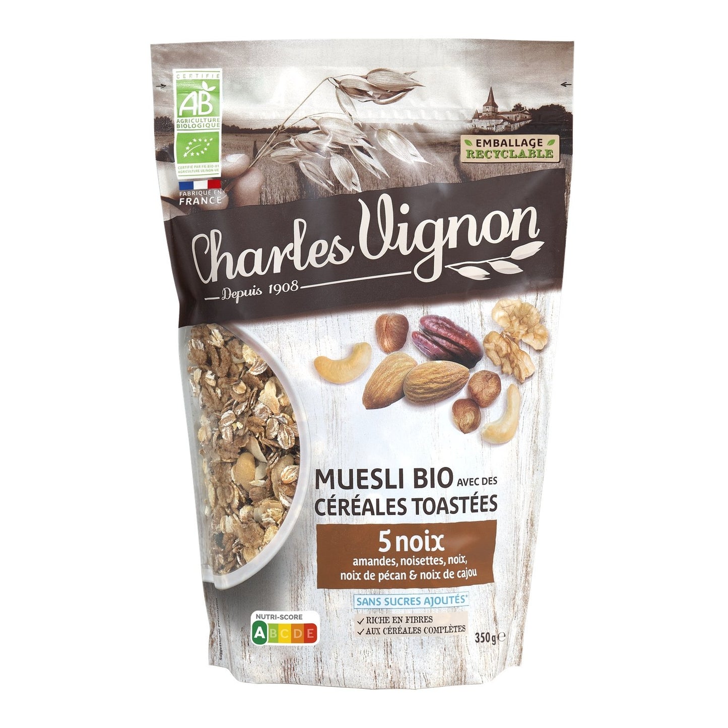 Organic Muesli Cereals Toasted 5 Nuts CHARLES VIGNON