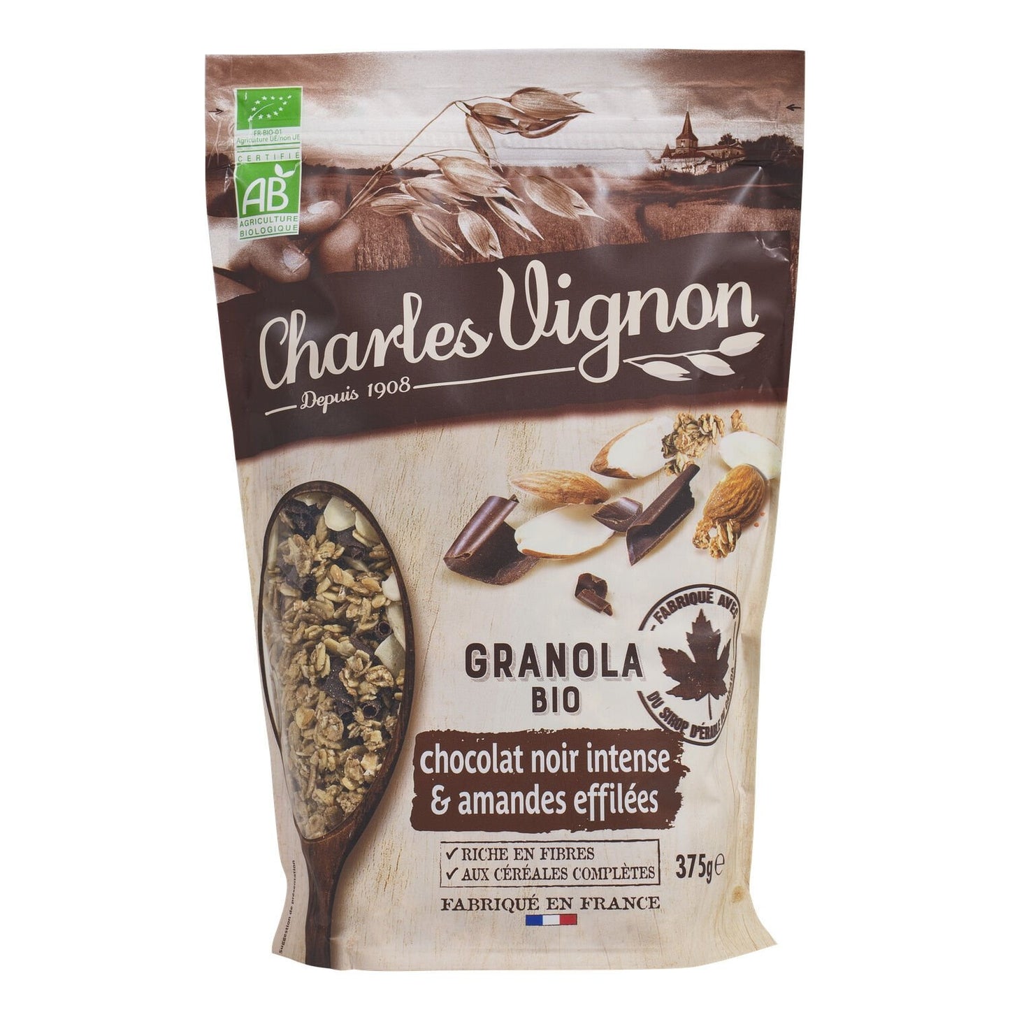 CHARLES VIGNON Organic Intense Dark Chocolate and Slivered Almond Granola Cereal