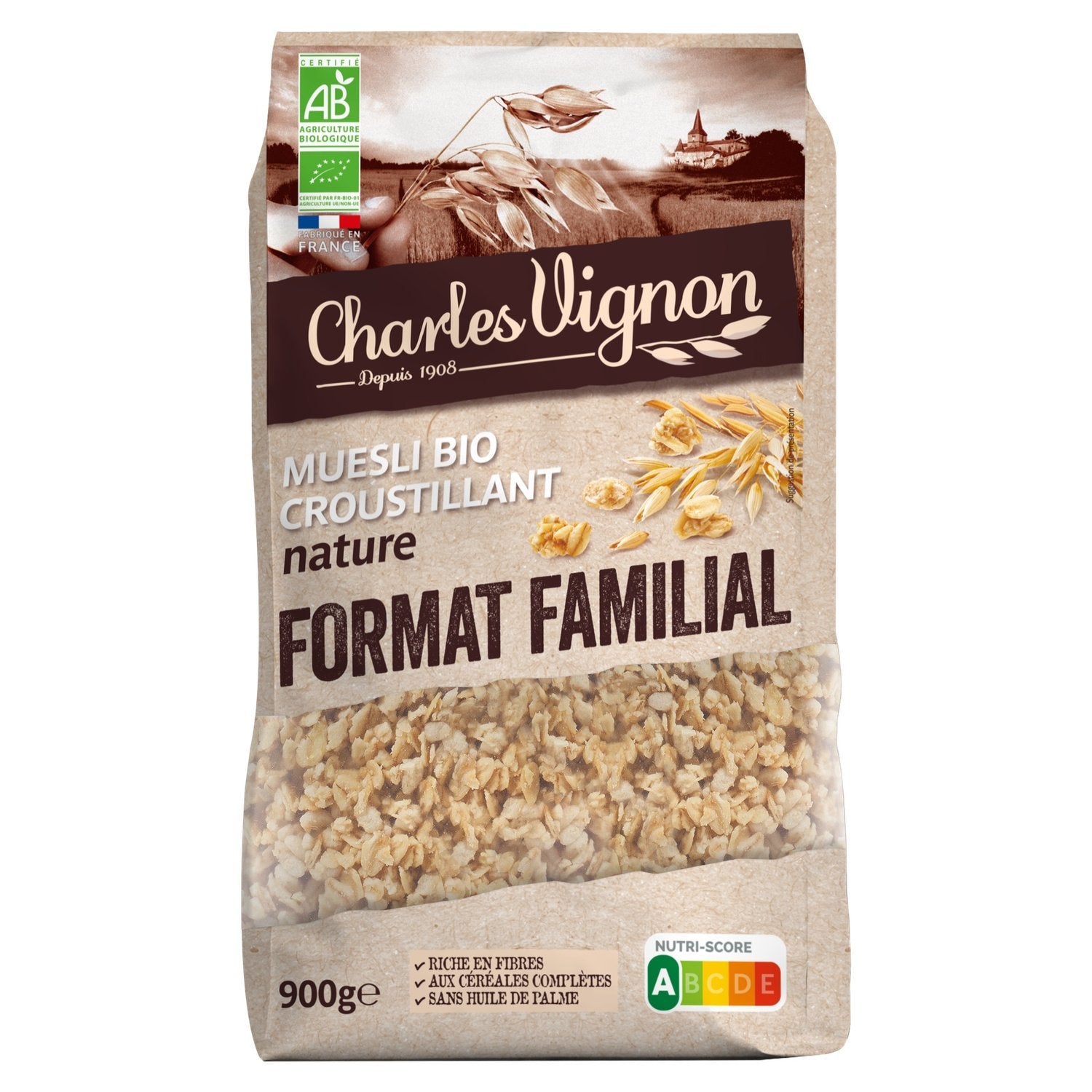 Muesli Bio Croustillant Nature CHARLES VIGNON le sachet de 350g