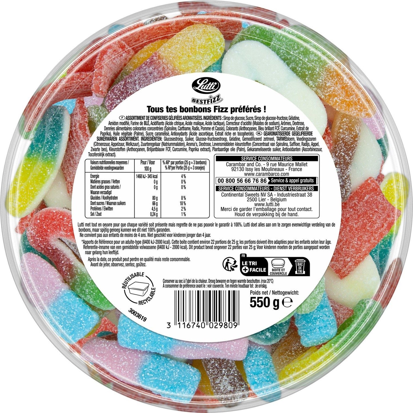 Bonbons Assortiment Bestfizz Piquants LUTTI