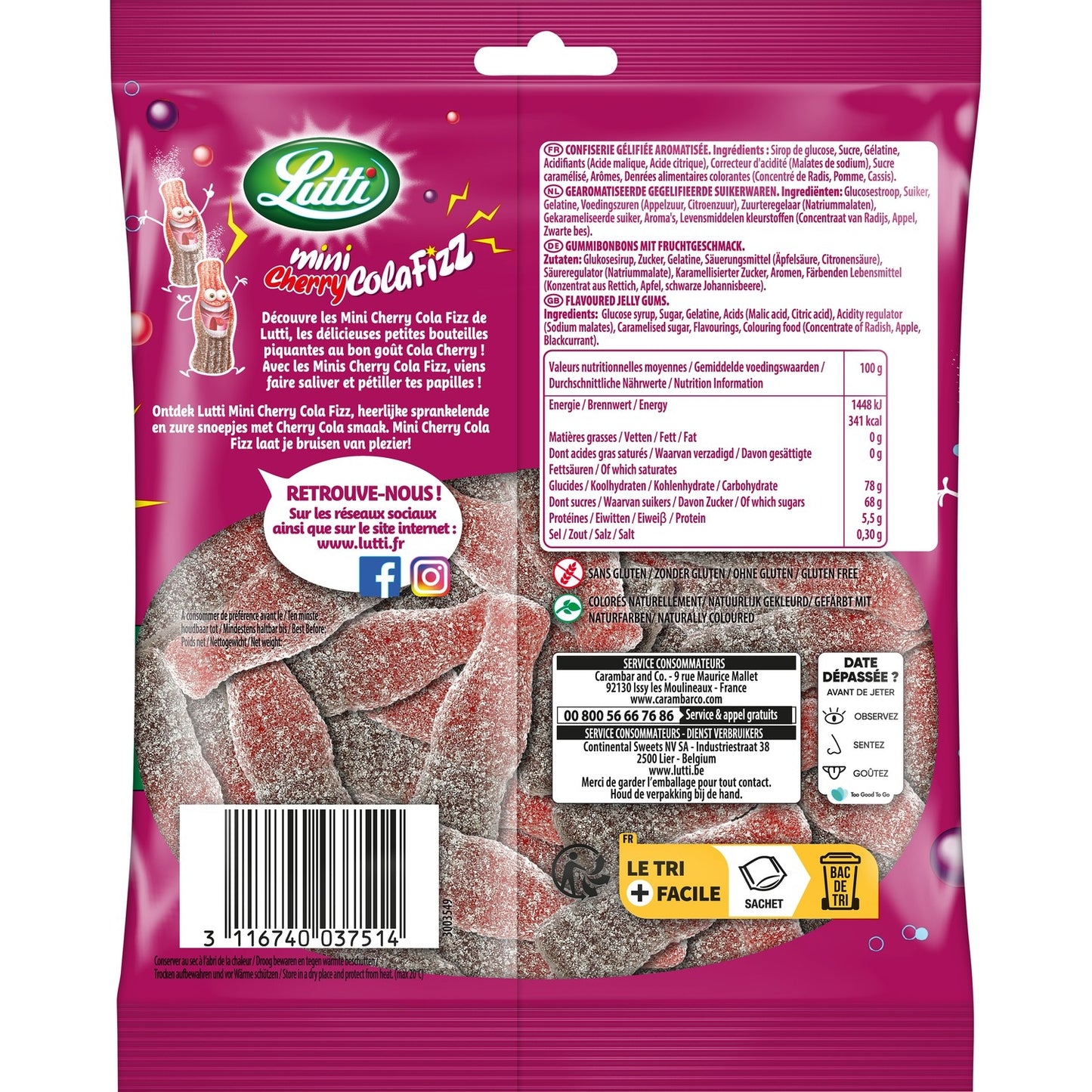 Bonbons Mini Cherry Colafizz LUTTI