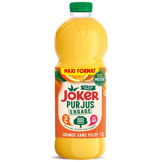Jus d'Orange Sans Pulpe Engagé Sans Sucres Ajoutés JOKER la bouteille d'1,5L