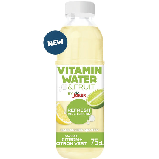 Eau Plate Aromatisée Refresh Citron Citron Vert Vitamin et Fruits JOKER la bouteille de 75cL