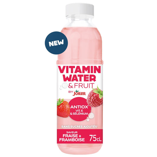Eau Plate Aromatisée Antiox Fraise Framboise Vitamin et Fruit JOKER la bouteille de 75cL