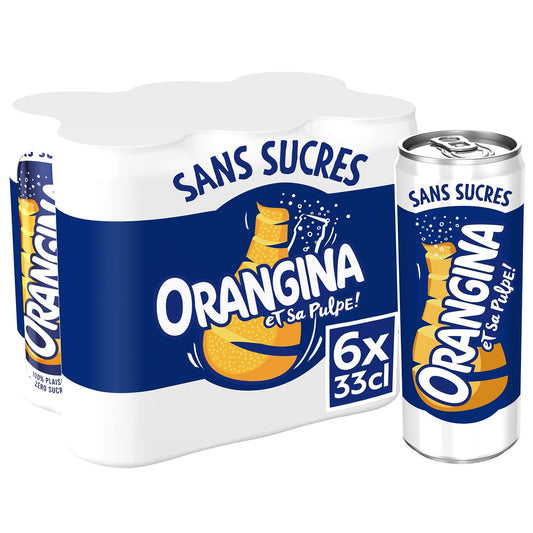 Soda à l'Orange et Sa Pulpe Sans Sucres Ajoutés ORANGINA le pack de 6 canettes de 33cL