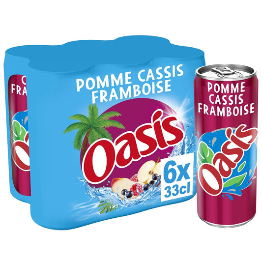 Boisson aux Fruits Pomme Cassis et Framboise OASIS le pack de 6 canettes de 33cL