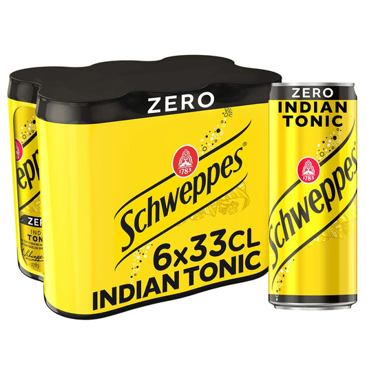 Soda Indian Tonic Zéro SCHWEPPES le pack de 6 canettes de 33cL