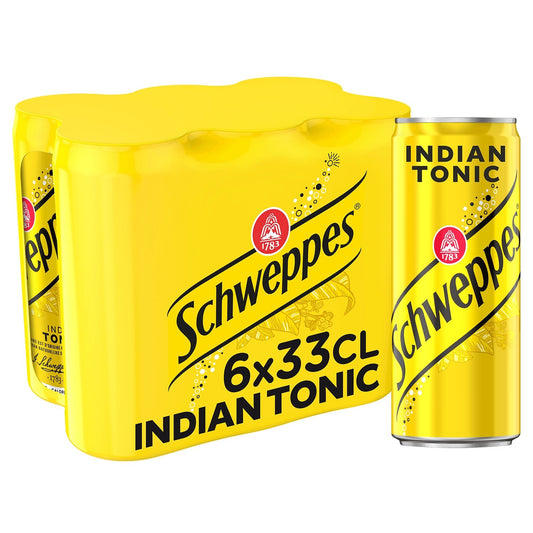 Soda Indian Tonic à l'Extrait d'Écorces de Quinquina SCHWEPPES le pack de 6 canettes de 33cL