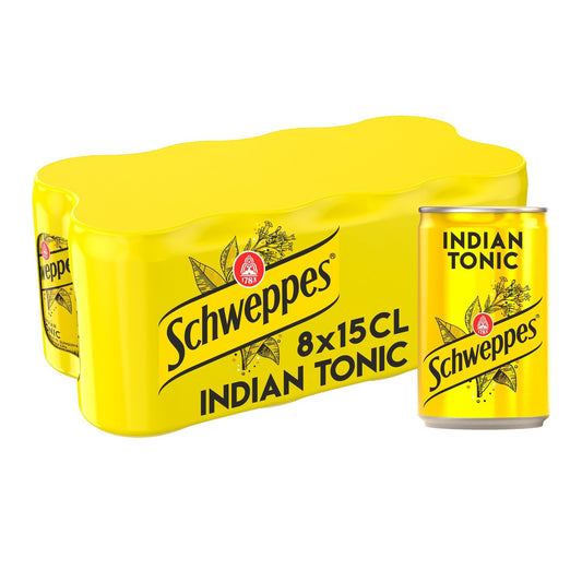 Soda Indian Tonic à l'Extrait d'Écorces de Quinquina SCHWEPPES le pack de 8 canettes de 15cL