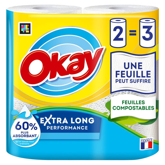 Essuie-Tout Blanc OKAY le paquet de 2 rouleaux