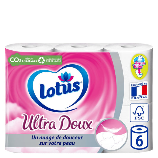 Papier Toilette Ultra Doux Tube Jetable Aqua Tube Blanc FSC LOTUS le paquet de 6 rouleaux