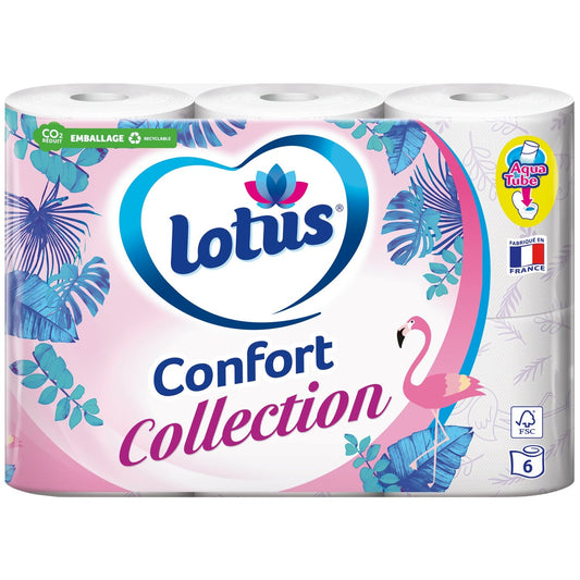 Papier Toilette Tube Jetable Aqua Tube Décoré Fsc Confort LOTUS le paquet de 6 rouleaux