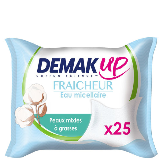 Lingettes Démaquillantes Eau Micellaire Coton pour Peaux Normales DEMAK'UP le paquet de 25