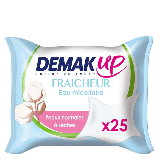 Lingettes Démaquillantes Eau Micellaire Coton pour Peaux Sèche DEMAK'UP le paquet de 25