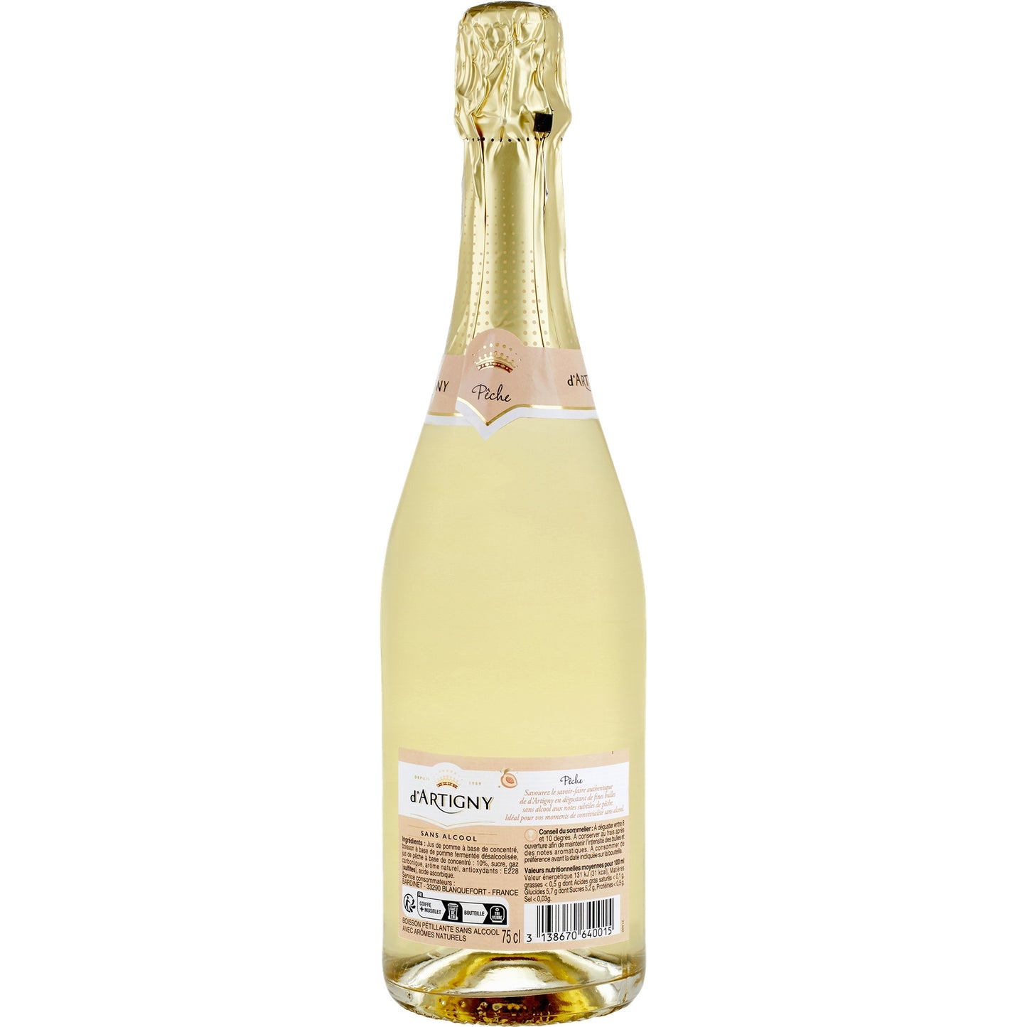 Boisson Effervescente Sans Alcool Saveur Pêche D'ARTIGNY 