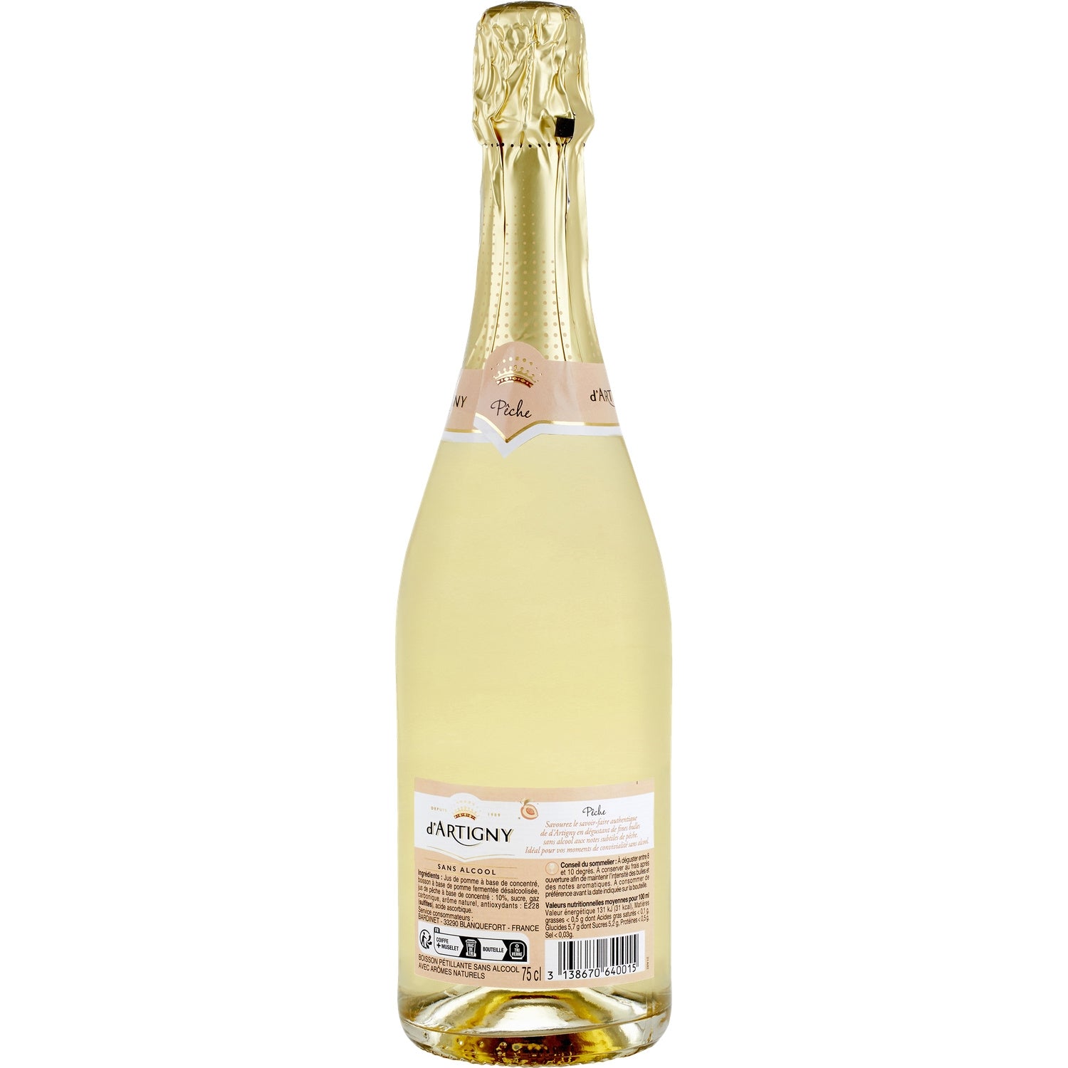 Boisson Effervescente Sans Alcool Saveur Pêche D'ARTIGNY 