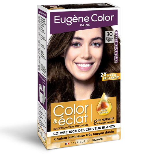Coloration Permanente 30 Châtain Foncé Huile d'Argan Très Longue Durée Color & Éclat EUGENE COLOR la boite de 115 ml