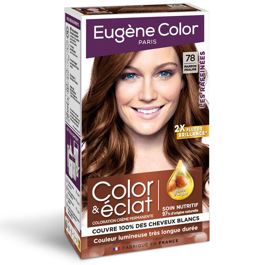 Coloration Permanente 78 Marron Praliné Huile d'Argan les Raffinées Color & Éclat EUGENE COLOR la boite de 115 ml