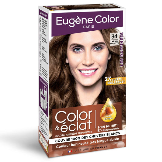 Coloration Permanente 34 Châtain Noisette les Raffinées Color & Éclat EUGENE COLOR la boite de 115 ml