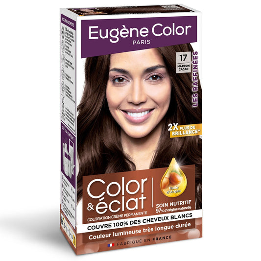 Coloration Permanente 17 Marron Cacao Huile d'Argan Couvre 100% Cheveux Blancs Color & Éclat EUGENE COLOR la boite de 115 ml