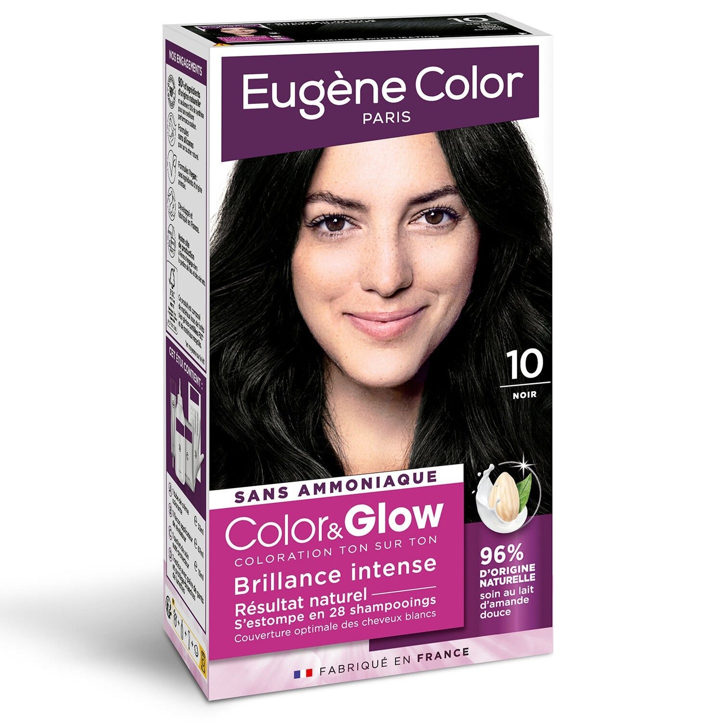 Coloration 10 Noir Sans Ammoniaque Brillance Intense Color&glow EUGENE COLOR la boîte