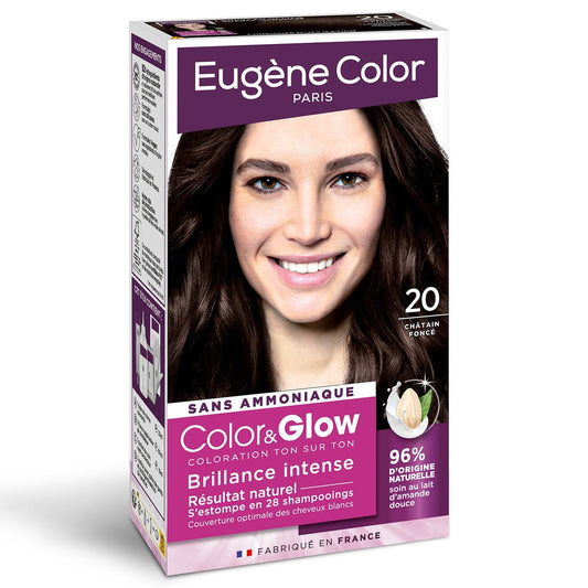 Coloration 20 Châtain Foncé Sans Amoniaque Brillance Intense Color&glow EUGENE COLOR la boîte