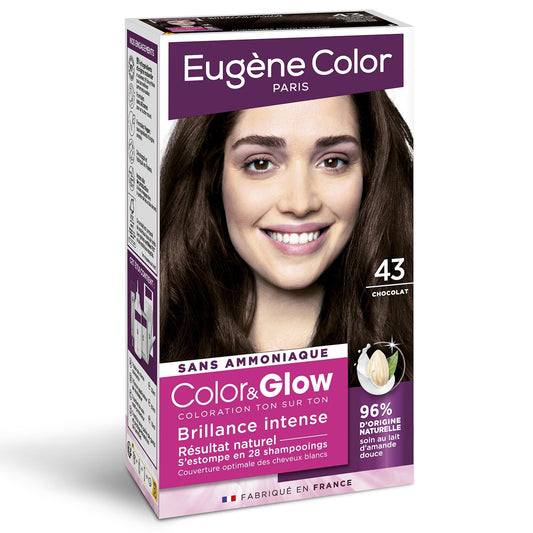 Coloration Ton sur Ton 43 Chocolat Sans Ammoniaque Brillance Intense Color&glow EUGENE COLOR la boîte