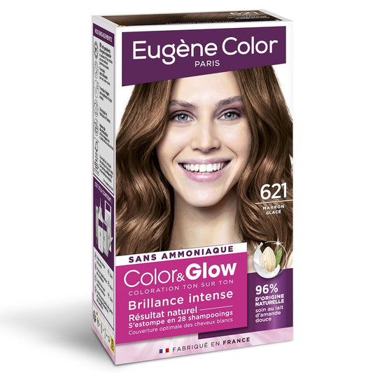 Coloration 621 Marron Glace Sans Ammoniaque Brillance Intense Color&glow EUGENE COLOR la boîte